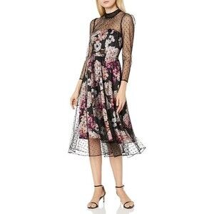 Eliza J illusion dark floral midi cocktail dress Size 4 fairy grunge whimsigoth